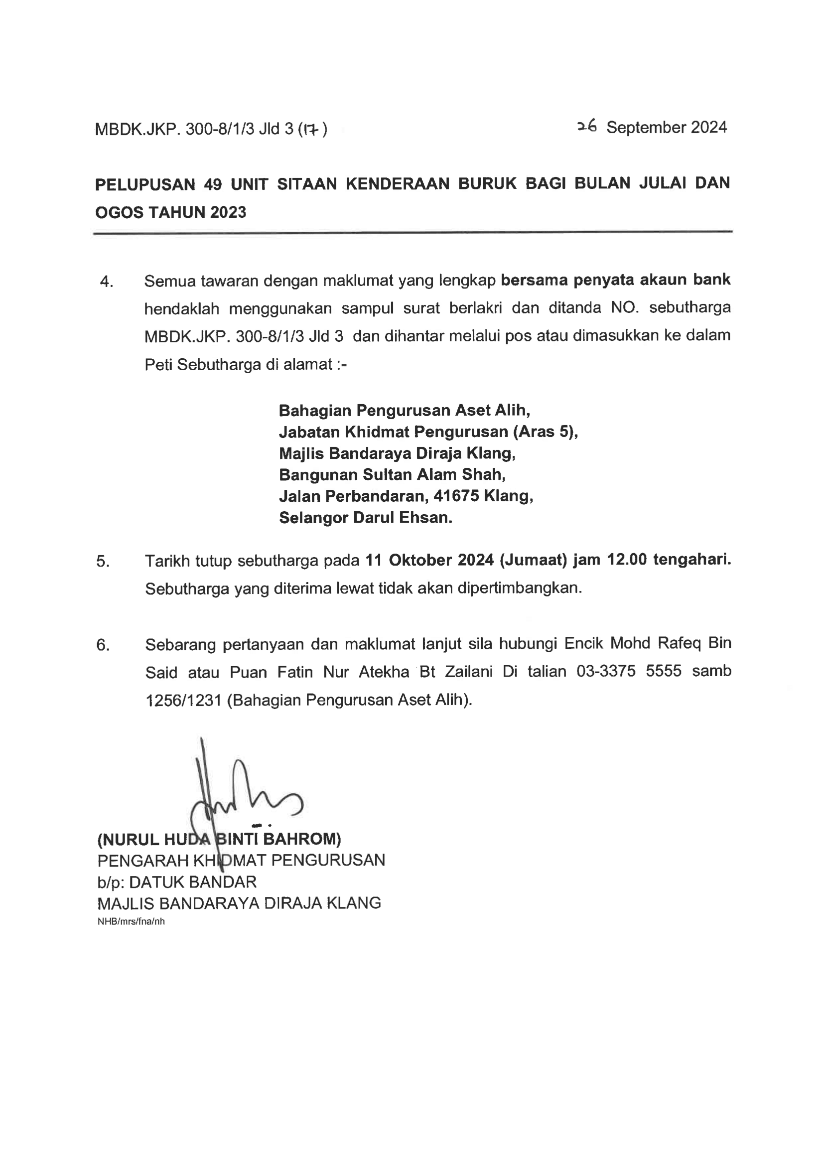 KENYATAAN TAWARAN SEBUTHARGA 49 UNIT KENDERAAN SITAAN JABATAN PENGUATKUASA (KEW.PA-27)