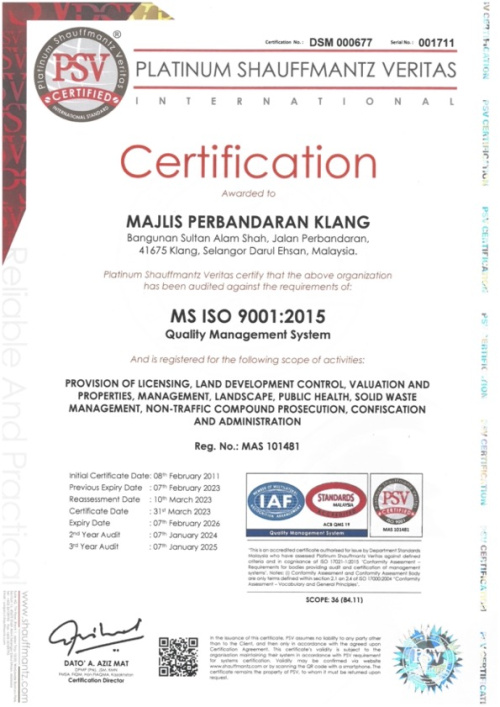 MS ISO 9001:2015 QUALITY MANAGEMENT SYSTEM CERTIFICATE (SPK)