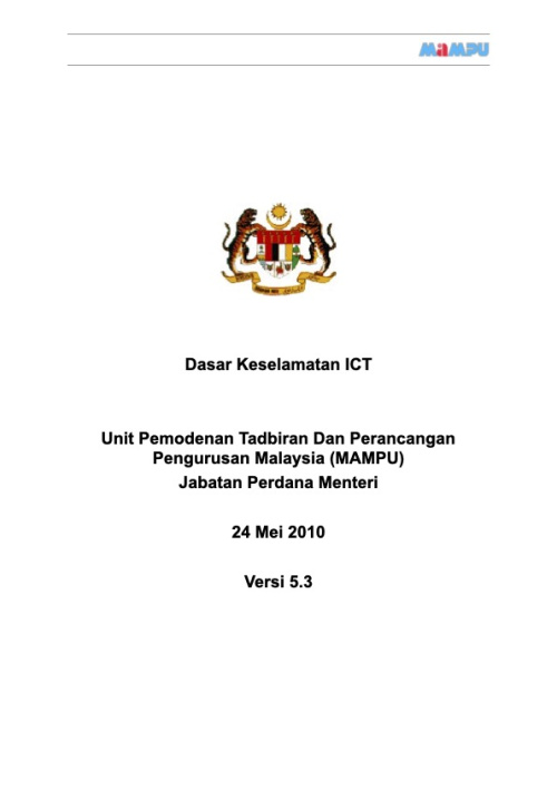 Policy Version 5.3 of MAMPU ICT Security