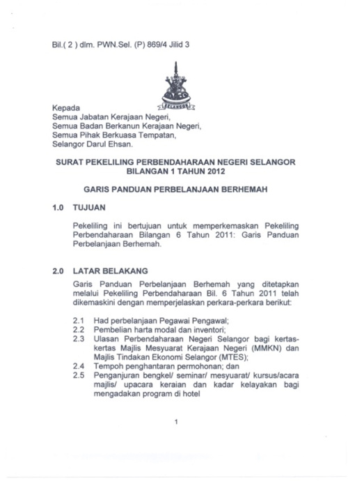 Circular of Selangor State Treasury (1) Year 2012