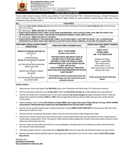 KERJA-KERJA MENAIKTARAF LAMPU JALAN JENIS KONVENSIONAL (HPSV)  DI PERSIARAN HAMZAH ALANG DAN DAN MEMBEKAL & MEMASANG LAMPU JALAN JENIS SMART LIGHT EMITTED DIODE (LED) DI SEBAHAGIAN PERSIARAN RAJA MUDA MUSA